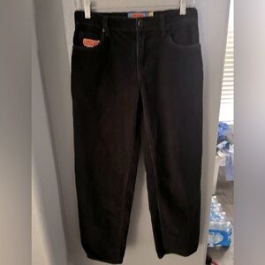 Empyre Black Wide Leg Baggy Corduroy Pants with Vibrant Patch Detail Size 26